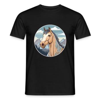 Pferd Aquarell Karikatur Kawaii Haustier Tier Farbefu - Männer T-Shirt - Schwarz - Vorne - AI Model Male 178 light (178cm)