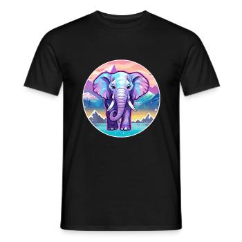 Elefant Aquarell Karikatur Kawaii Haustier Tier Colo - Männer T-Shirt - Schwarz - Vorne - AI Model Male 178 light (178cm)