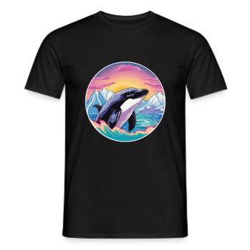 Orca Aquarell Karikatur Kawaii Haustier Tier Bunt - Männer T-Shirt - Schwarz - Vorne - AI Model Male 178 light (178cm)