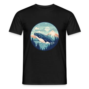 Wal Aquarell Karikatur Kawaii Haustier Tier Farbefu - Männer T-Shirt - Schwarz - Vorne - AI Model Male 178 light (178cm)