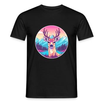 Hirsch Aquarell Karikatur Kawaii Haustier Tier Bunt - Männer T-Shirt - Schwarz - Vorne - AI Model Male 178 light (178cm)
