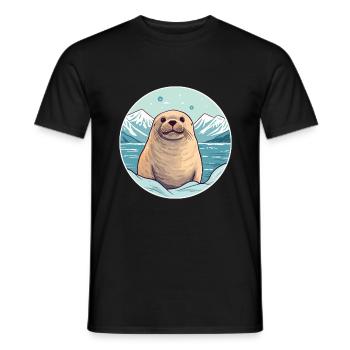 Seal Watercolor Cartoon Kawaii Pet Animal Colorful - Men's T-Shirt - black - Front - AI Model Male 178 light (178cm)