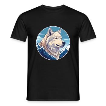 Wolf Watercolor Cartoon Kawaii Pet Animal Colorful - Men's T-Shirt - black - Front - AI Model Male 178 light (178cm)