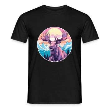 Moose Watercolor Cartoon Kawaii Pet Animal Colorfu - Men's T-Shirt - black - Front - AI Model Male 178 light (178cm)
