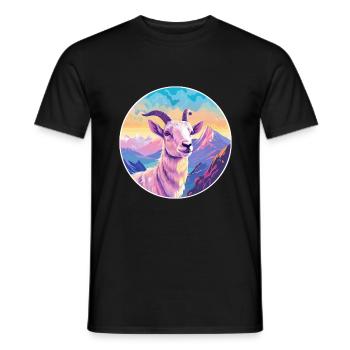 Goat Watercolor Cartoon Kawaii Pet Animal Colorful - Men's T-Shirt - black - Front - AI Model Male 178 light (178cm)