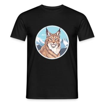 Lynx Watercolor Cartoon Kawaii Pet Animal Colorful - Men's T-Shirt - black - Front - AI Model Male 178 light (178cm)