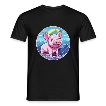 Cochon Aquarelle Dessin Animé Kawaii Animal De Compagnie Coloré - T-shirt homme - noir - Devant - AI Model Male 178 light (178cm)