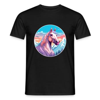 Pferd Aquarell Karikatur Kawaii Haustier Tier Farbefu - Männer T-Shirt - Schwarz - Vorne - AI Model Male 178 light (178cm)