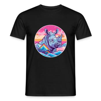 Rhino Watercolor Cartoon Kawaii Pet Animal Colorfu - Men's T-Shirt - black - Front - AI Model Male 178 light (178cm)
