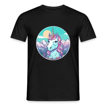 Licorne Aquarelle Dessin Animé Kawaii Animal De Compagnie Animal Couleur - T-shirt homme - noir - Devant - AI Model Male 178 light (178cm)