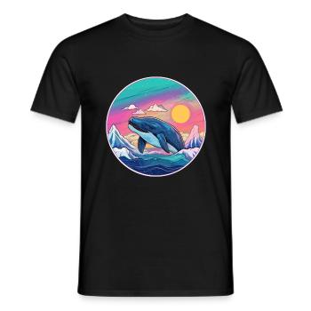 Wal Aquarell Karikatur Kawaii Haustier Tier Farbefu - Männer T-Shirt - Schwarz - Vorne - AI Model Male 178 light (178cm)