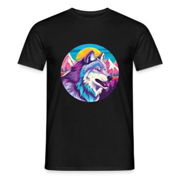 Wolf Watercolor Cartoon Kawaii Pet Animal Colorful - Men's T-Shirt - black - Front - AI Model Male 178 light (178cm)