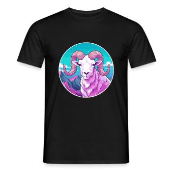 Ram Watercolor Cartoon Kawaii Pet Animal Colorful - Men's T-Shirt - black - Front - AI Model Male 178 light (178cm)