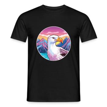 Seagull Watercolor Cartoon Kawaii Pet Animal Color - Men's T-Shirt - black - Front - AI Model Male 178 light (178cm)