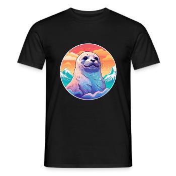 Seal Watercolor Cartoon Kawaii Pet Animal Colorful - Men's T-Shirt - black - Front - AI Model Male 178 light (178cm)