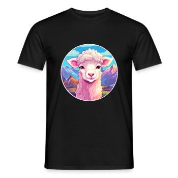 Schaf Aquarell Karikatur Kawaii Haustier Tier Farbefu - Männer T-Shirt - Schwarz - Vorne - AI Model Male 178 light (178cm)