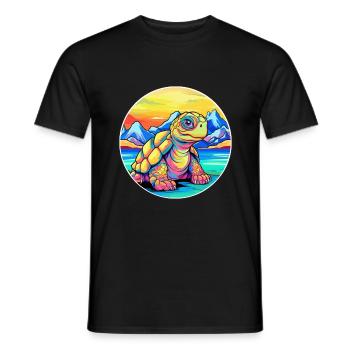 Tortue Aquarelle Dessin Animé Kawaii Animal De Compagnie Colorf - T-shirt homme - noir - Devant - AI Model Male 178 light (178cm)