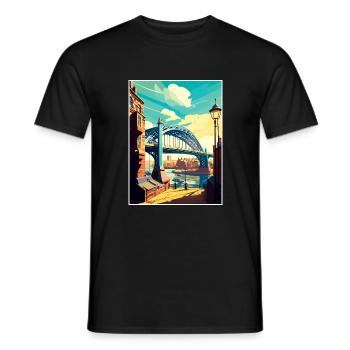 Newcastle England Vintage Travel Poster Souvenir - Men's T-Shirt - black - Front - AI Model Male 178 light (178cm)