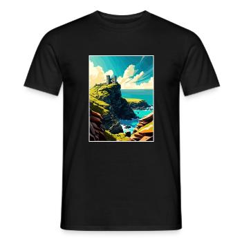 Tintagel Castle England Vintage Travel Poster WPA - Men's T-Shirt - black - Front - AI Model Male 178 light (178cm)