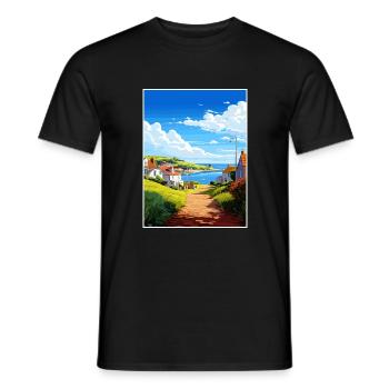 Portholland Cornwall Vintage voyage affiche WPA Art - T-shirt homme - noir - Devant - AI Model Male 178 light (178cm)