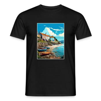 New Quay Welsh Wales Vintage Travel Poster WPA Art - Men's T-Shirt - black - Front - AI Model Male 178 light (178cm)