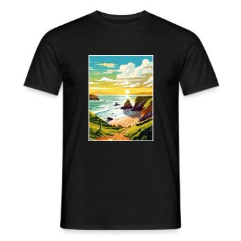 Hartland Quay Devon Vintage Travel Poster Souvenir - Men's T-Shirt - black - Front - AI Model Male 178 light (178cm)