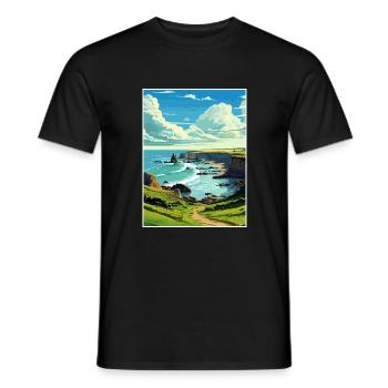 Hartland Quay Devon Vintage Travel Poster Souvenir - Men's T-Shirt - black - Front - AI Model Male 178 light (178cm)
