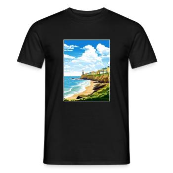 Porthleven Cornwall Vintage voyage affiche Souvenir - T-shirt homme - noir - Devant - AI Model Male 178 light (178cm)