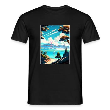 San Francisco Bay Area California Travel Poster - Men's T-Shirt - black - Front - AI Model Male 178 light (178cm)