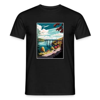 Poughkeepsie New York State Vintage Travel Poster - Men's T-Shirt - black - Front - AI Model Male 178 light (178cm)