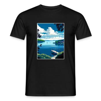 Chautauqua Lake New York State Travel Poster - Men's T-Shirt - black - Front - AI Model Male 178 light (178cm)