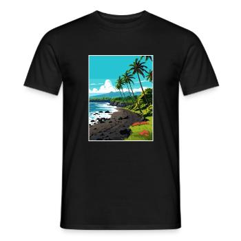 Punaluu Black Sands Beach Hawaii Travel Poster - Men's T-Shirt - black - Front - AI Model Male 178 light (178cm)