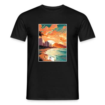 Waikiki Beach Hawaii Vintage Travel Poster WPA Art - Men's T-Shirt - black - Front - AI Model Male 178 light (178cm)