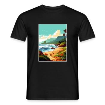Ke E Beach Hawaï Vintage voyage affiche Souvenir - T-shirt homme - noir - Devant - AI Model Male 178 light (178cm)