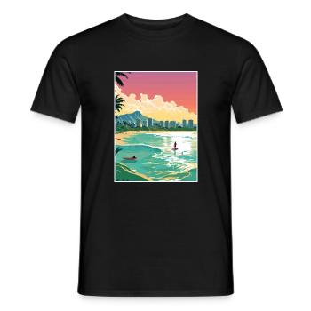 Honolulu Hawaii Vintage Reiseposter WPA Souvenir - Männer T-Shirt - Schwarz - Vorne - AI Model Male 178 light (178cm)