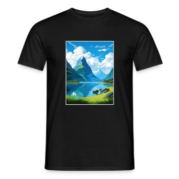 Milford Sound Neuseeland Vintage Reiseposter - Männer T-Shirt - Schwarz - Vorne - AI Model Male 178 light (178cm)