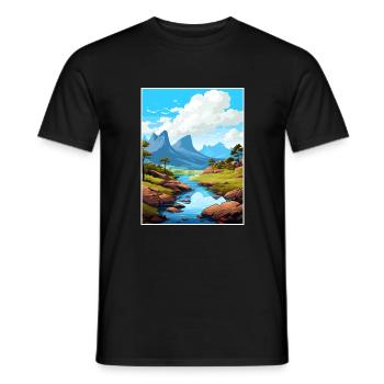 Cradle Mountain Australia Vintage Travel Poster - Men's T-Shirt - black - Front - AI Model Male 178 light (178cm)