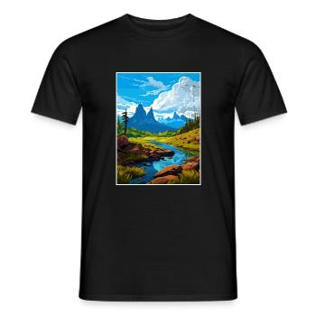 Cradle Mountain Australia Vintage Travel Poster - Men's T-Shirt - black - Front - AI Model Male 178 light (178cm)