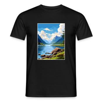 Fiordland Nationalpark Neuseeland Reiseposter - Männer T-Shirt - Schwarz - Vorne - AI Model Male 178 light (178cm)