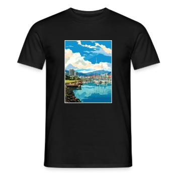 Wellington Waterfront Nouvelle-Zélande affiche de voyage - T-shirt homme - noir - Devant - AI Model Male 178 light (178cm)