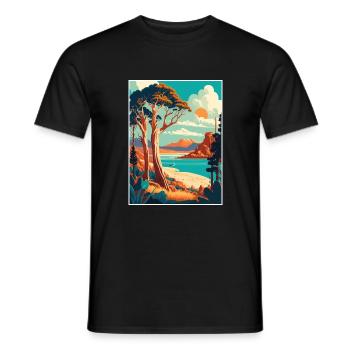 Tasmania Australia Vintage Travel Poster Souvenir - Men's T-Shirt - black - Front - AI Model Male 178 light (178cm)