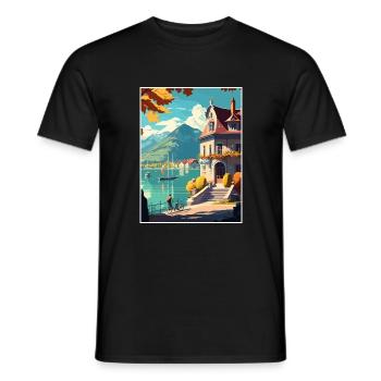 Annecy Decoration Vintage Travel Poster Souvenir - Men's T-Shirt - black - Front - AI Model Male 178 light (178cm)