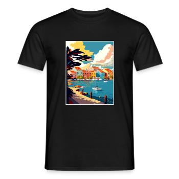 Curaçao Caribbean Vintage Travel Poster Souvenir - Men's T-Shirt - black - Front - AI Model Male 178 light (178cm)
