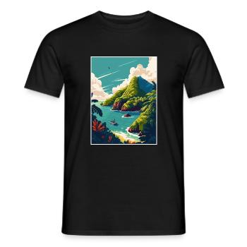 Dominica Caribbean Vintage Travel Poster Souvenir - Men's T-Shirt - black - Front - AI Model Male 178 light (178cm)