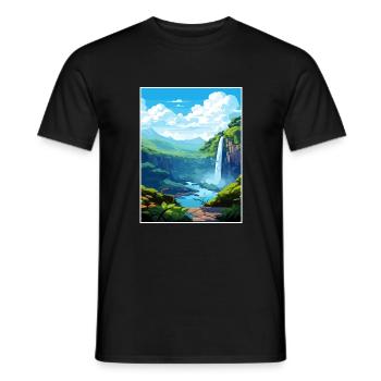 La Fortuna Waterfall Vintage Travel Poster WPA Art - Men's T-Shirt - black - Front - AI Model Male 178 light (178cm)