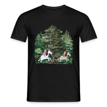 Wald Natur Pferde Reiterin Reiter Galopp Kinder - Männer T-Shirt - Schwarz - Vorne - AI Model Male 178 light (178cm)
