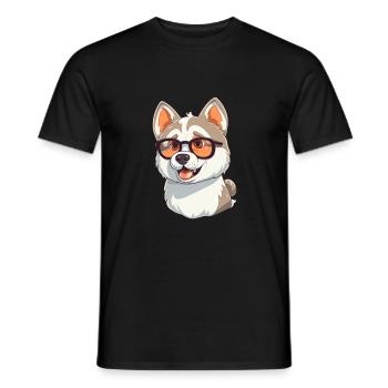 Husky Chien Race Aquarelle Dessin Animé Kawaii Lunettes - T-shirt homme - noir - Devant - AI Model Male 178 light (178cm)