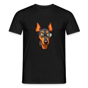 Doberman chien race aquarelle dessin animé Kawaii verre - T-shirt homme - noir - Devant - AI Model Male 178 light (178cm)