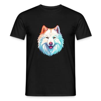 Samoyède chien race aquarelle dessin animé Kawaii Colorf - T-shirt homme - noir - Devant - AI Model Male 178 light (178cm)
