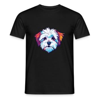 Malteser Hund Rasse Aquarell Karikatur Kawaii Colorf - Männer T-Shirt - Schwarz - Vorne - AI Model Male 178 light (178cm)